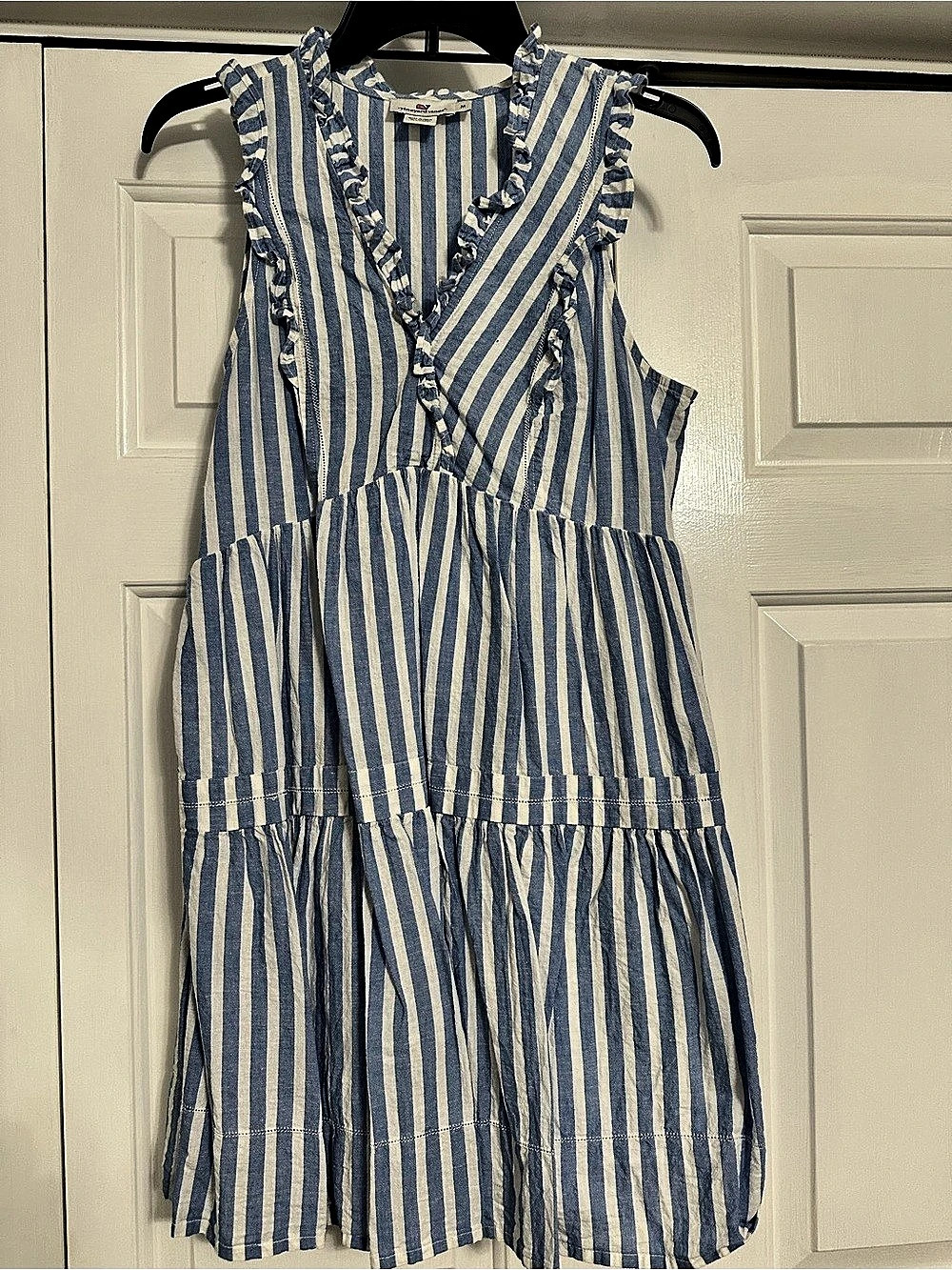 Vineyard Vines Striped Ruffle Mini Dress Blue & White Medium Like New